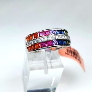 LUSTRO STELLA AAA Multi Color Premium Cubic Zirconia Ring Silver 5